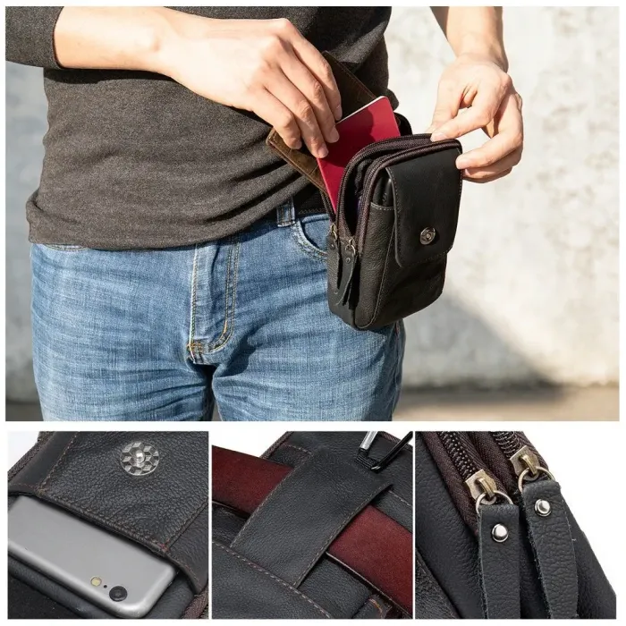 Барсетка на ремінь чоловіча шкіряна Vintage 20353 Чорна