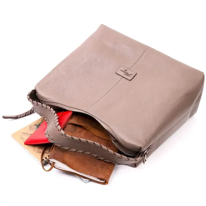 Велика шкіряна сумка жіноча KARYA 20848 Коричневий