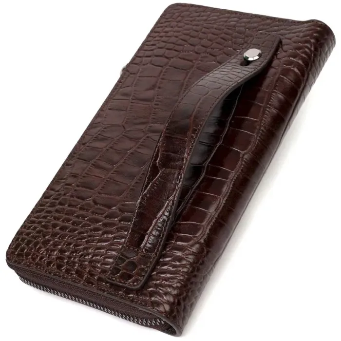 Великий чоловічий клатч з одним відділенням з натуральної шкіри з тисненням під крокодила BOND 22028