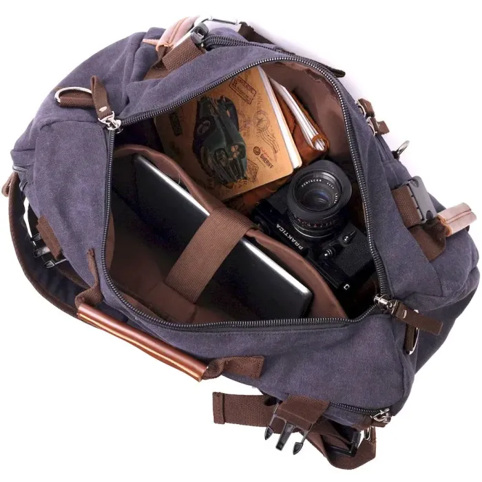 Великий рюкзак-трансформер у стилі мілітарі із щільного текстилю Vintage 22157 Чорний