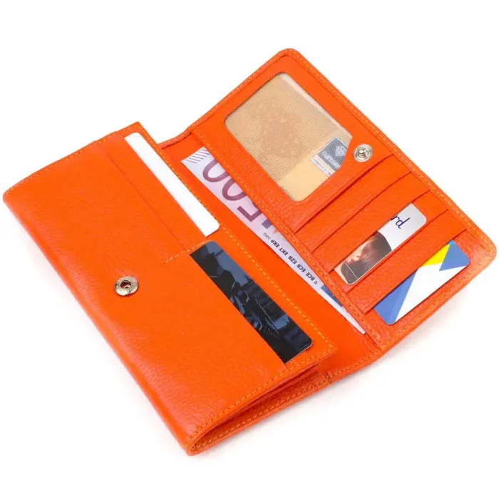 Большой женский кошелек из натуральной зернистой кожи CANPELLINI 21710 Оранжевый