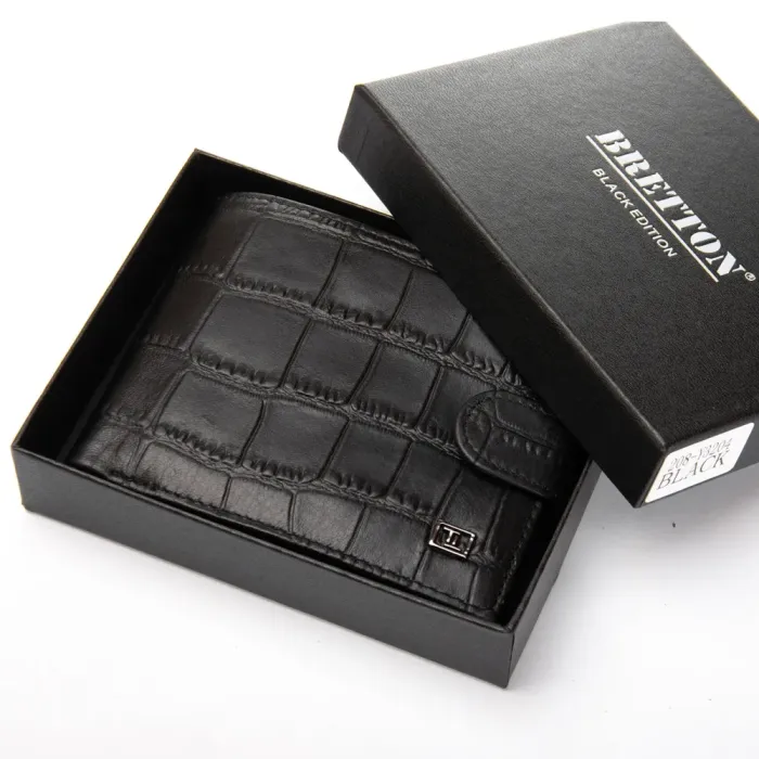 Кошелек BE Мужской кожа BRETTON 208-Y3204 black croco