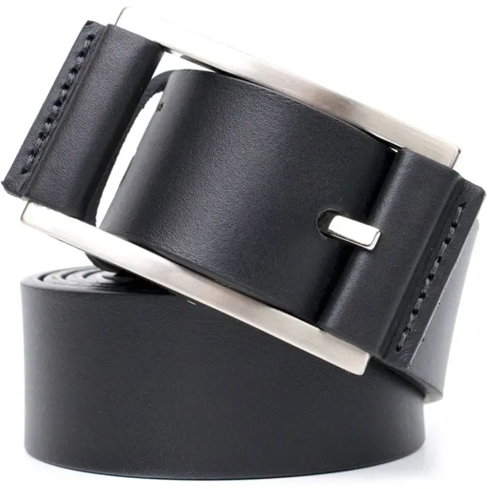 Шкіряний ремінь для чоловіків з квадратною пряжкою GRANDE PELLE 11679 Чорний