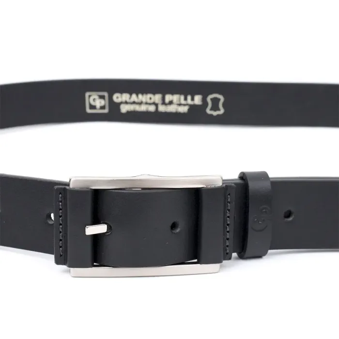 Шкіряний ремінь для чоловіків з квадратною пряжкою GRANDE PELLE 11679 Чорний