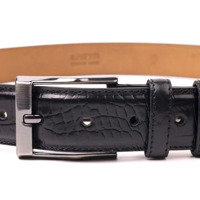 Брючный мужской ремень из натуральной кожи с тиснением под крокодила KARYA 21392 Черный