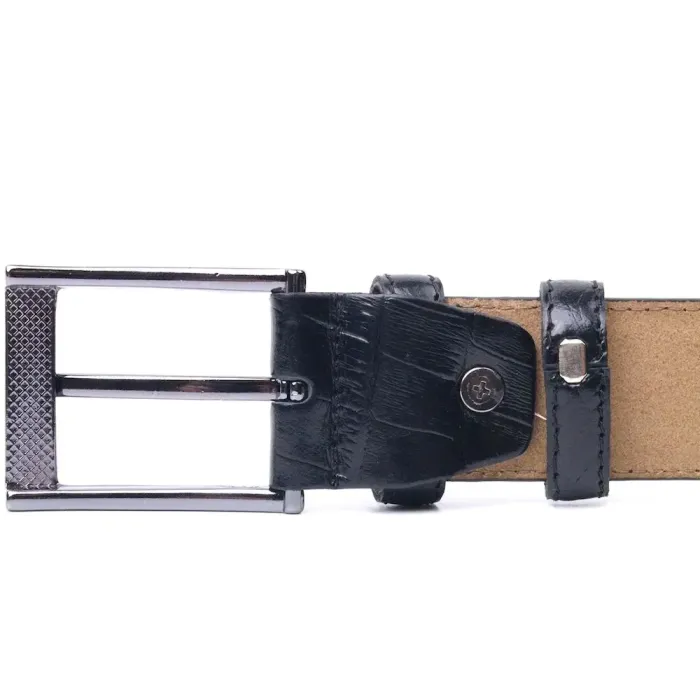 Брючный мужской ремень из натуральной кожи с тиснением под крокодила KARYA 21392 Черный