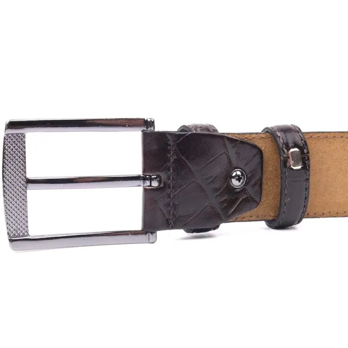 Брючный мужской ремень из натуральной кожи с тиснением под крокодила KARYA 21395 Коричневый