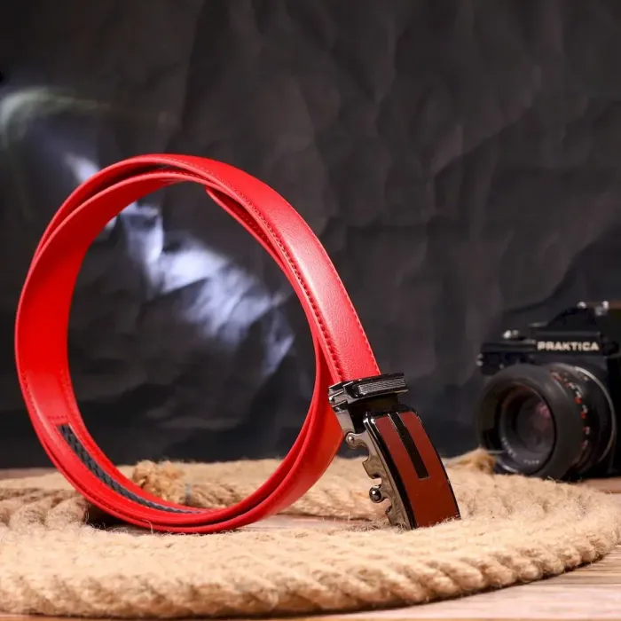 Брючний ремінь із пряжкою-автомат із натуральної шкіри Vintage 20220 Червоний