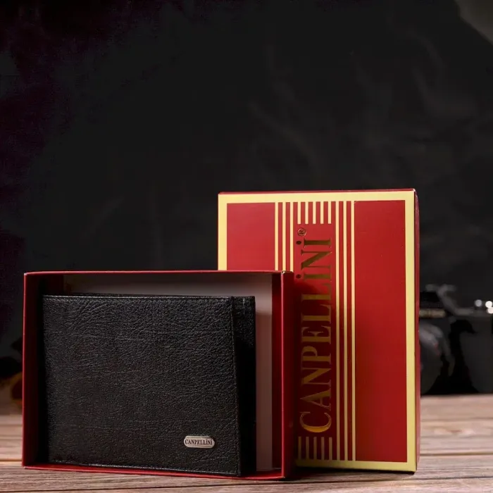 Бумажник для мужчин без застежки из натуральной кожи CANPELLINI 21764 Черный