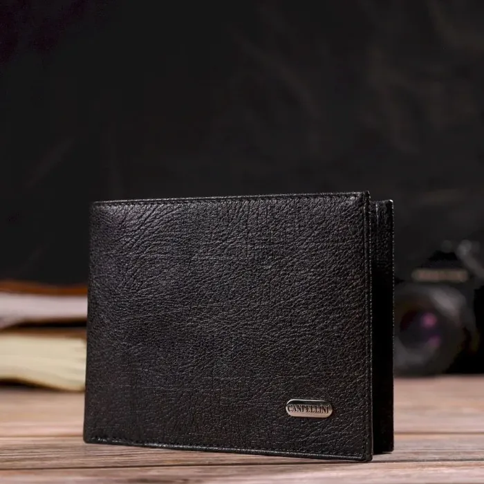 Бумажник для мужчин без застежки из натуральной кожи CANPELLINI 21764 Черный
