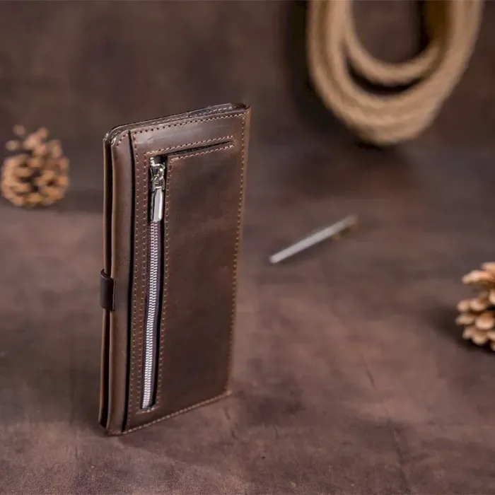 Бумажник мужской из винтажной кожи SHVIGEL 16207 Темно-коричневый