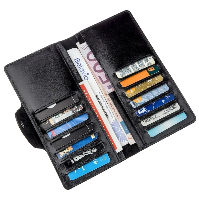 Гаманець чоловічий вертикальний зі шкіри алькор на кнопках SHVIGEL 16173 Чорний