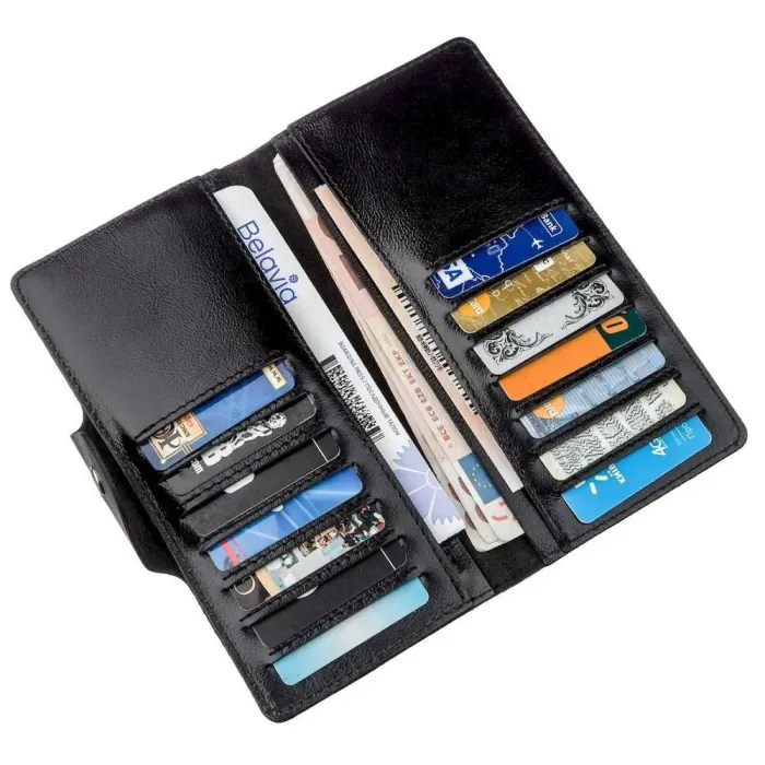 Гаманець чоловічий вертикальний зі шкіри алькор на кнопках SHVIGEL 16177 Чорний