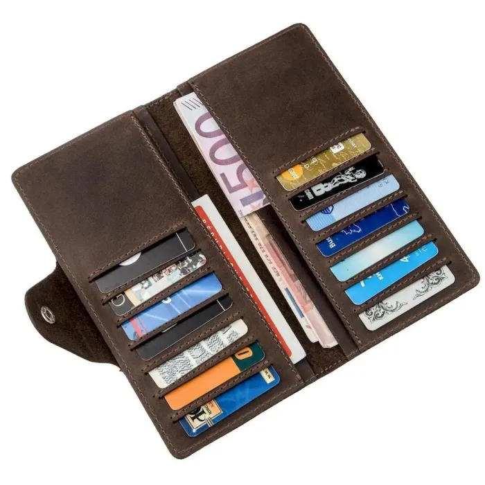 Гаманець вертикальний із вінтажної шкіри на кнопках SHVIGEL 16180 Коричневий