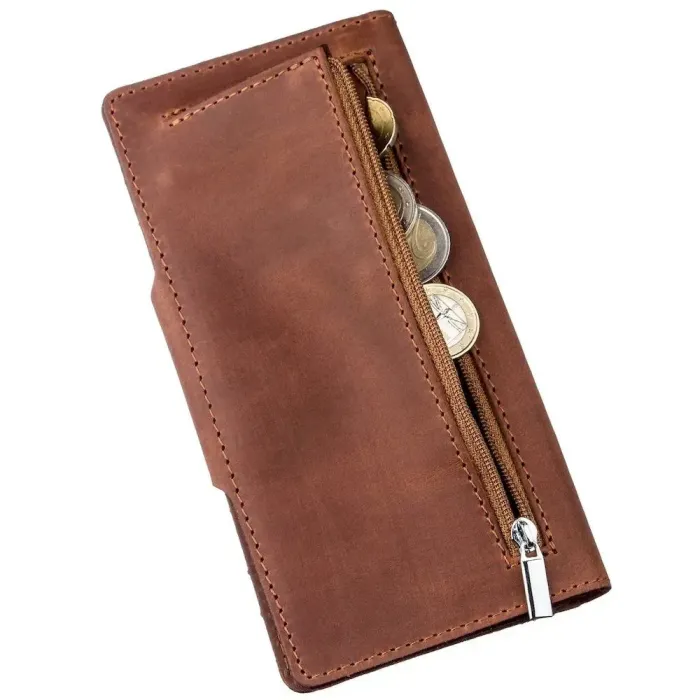 Бумажник мужской вертикальный из винтажной кожи на кнопках SHVIGEL 16181 Коричневый