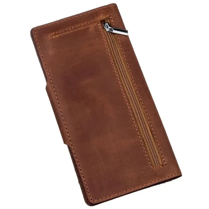 Бумажник мужской вертикальный из винтажной кожи на кнопках SHVIGEL 16181 Коричневый