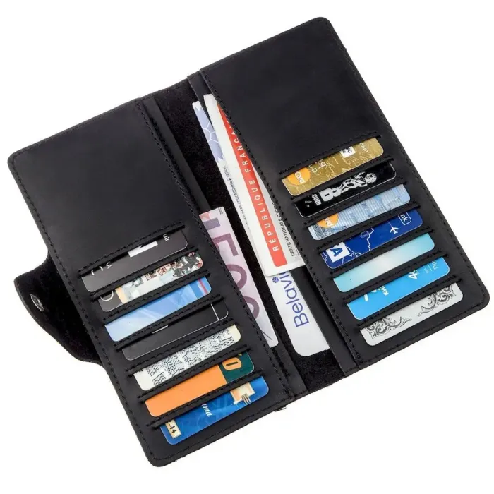 Бумажник мужской вертикальный из винтажной кожи на кнопках SHVIGEL 16182 Черный