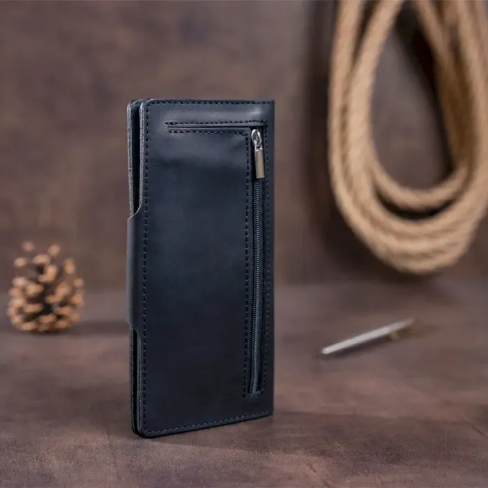 Бумажник мужской вертикальный из винтажной кожи на кнопках SHVIGEL 16182 Черный