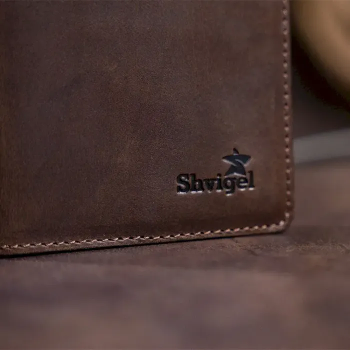 Бумажник мужской вертикальный матовый SHVIGEL 16198 Коричневый