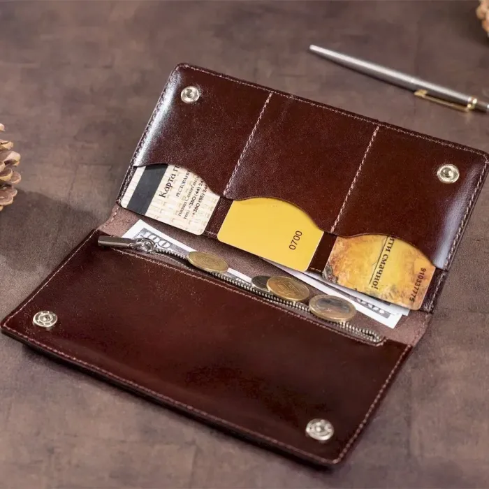 Бумажник мужской вертикальный на двух кнопках SHVIGEL 16193 Коричневый
