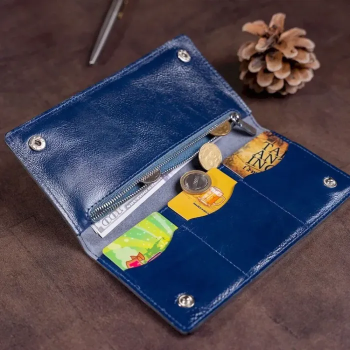 Бумажник унисекс на кнопках кожаный SHVIGEL 16192 Синий