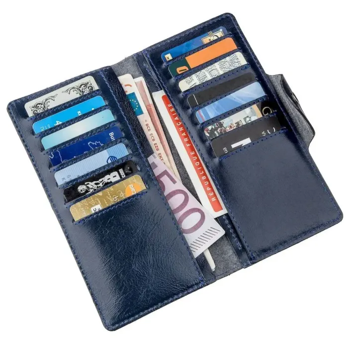 Гаманець унісекс вертикальний зі шкіри алькор на кнопках SHVIGEL 16174 Синій