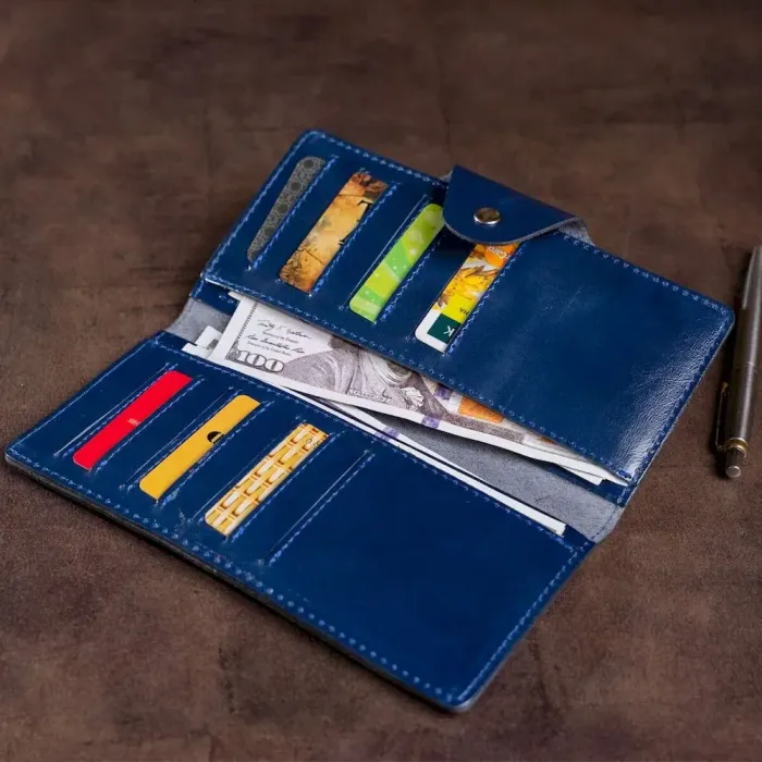 Гаманець унісекс вертикальний зі шкіри алькор на кнопках SHVIGEL 16174 Синій