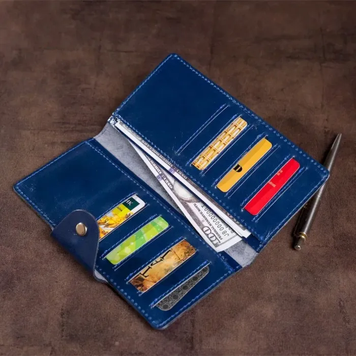 Гаманець унісекс вертикальний зі шкіри алькор на кнопках SHVIGEL 16174 Синій