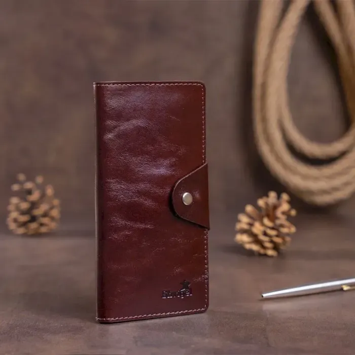 Бумажник вертикальный из кожи алькор на кнопках SHVIGEL 16171 Коричневый