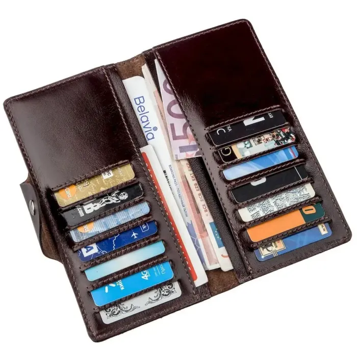 Бумажник вертикальный из кожи алькор на кнопках SHVIGEL 16171 Коричневый