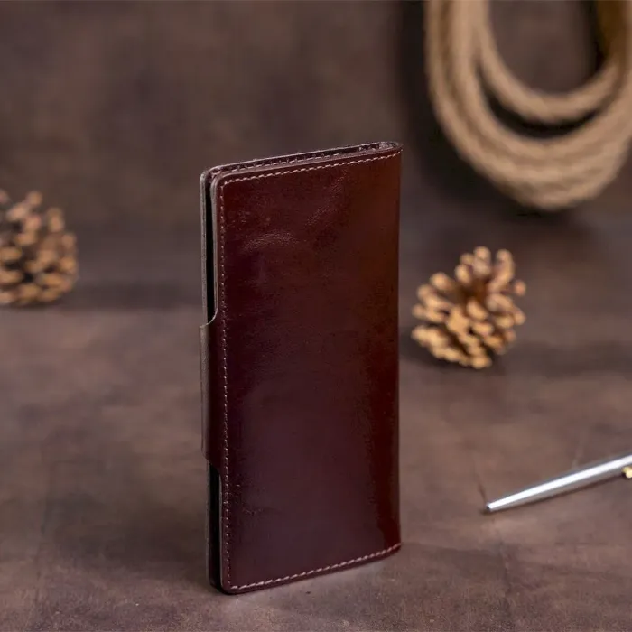 Бумажник вертикальный из кожи алькор на кнопках SHVIGEL 16171 Коричневый