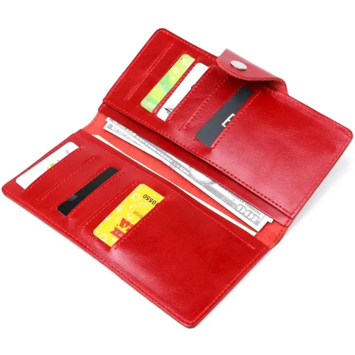 Бумажник женский вертикальный из кожи алькор на кнопках SHVIGEL 16172 Красный