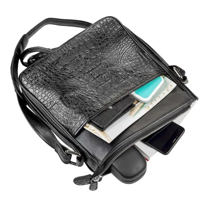 Сумка чоловіча CROCODILE LEATHER 18021 із натуральної шкіри крокодила Чорна