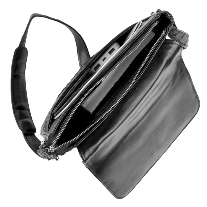 Сумка чоловіча CROCODILE LEATHER 18021 із натуральної шкіри крокодила Чорна