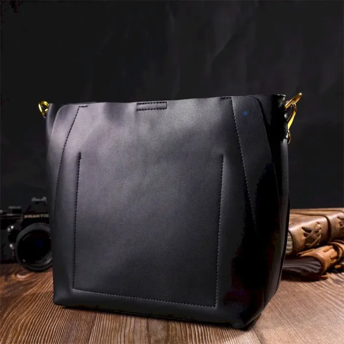 Деловая женская сумка из натуральной кожи 22109 Vintage Черная