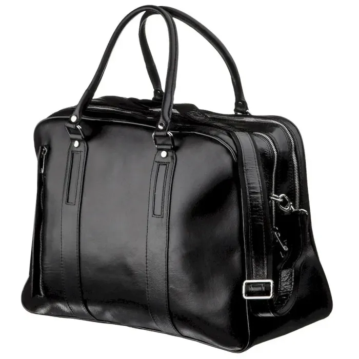 Деловая мужская дорожная сумка гладкая кожа KARYA 17385 Черная