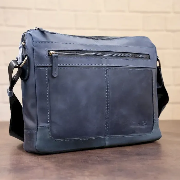 Ділова чоловіча шкіряна сумка на плече SHVIGEL 11249 Синя