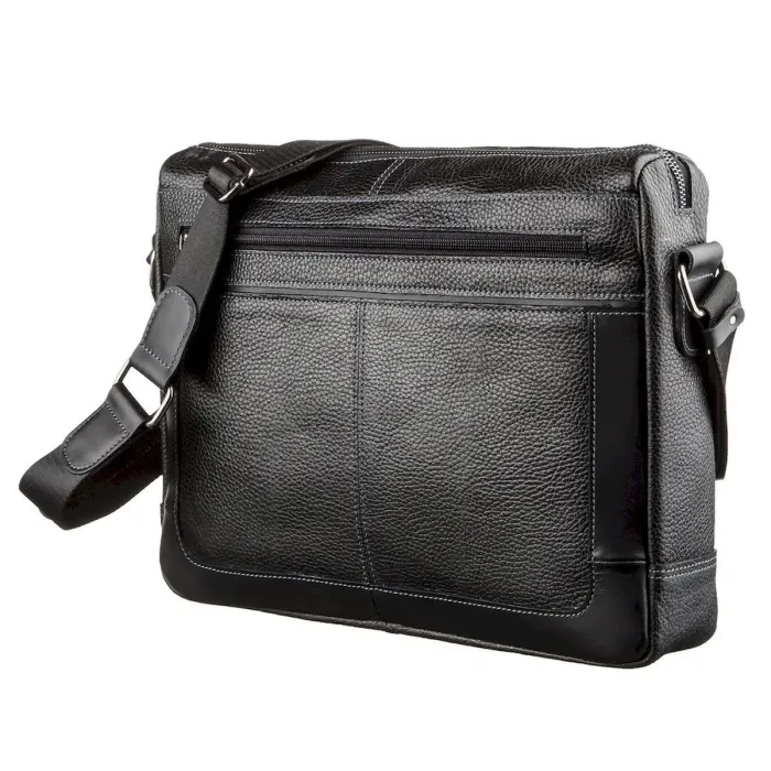 Ділова чоловіча сумка зі шкіри флотар на плече SHVIGEL 11244 Чорна