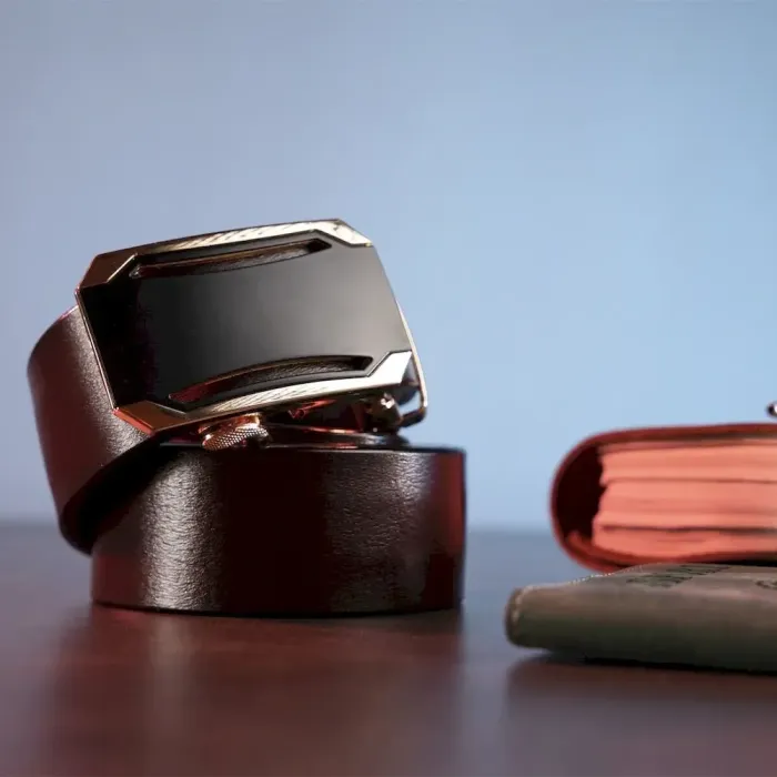 Діловий чоловічий ремінь з автоматичною пряжкою Vintage 20209 Коричневий