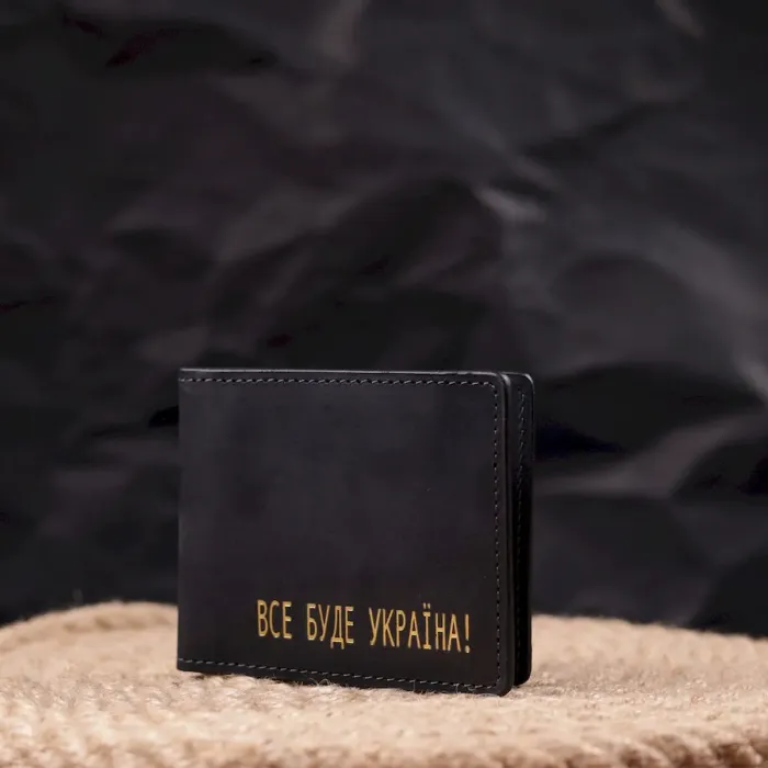 Добротна обкладинка з вінтажної шкіри для посвідчення учасника бойових дій Україна GRANDE PELLE 16759 Чорна