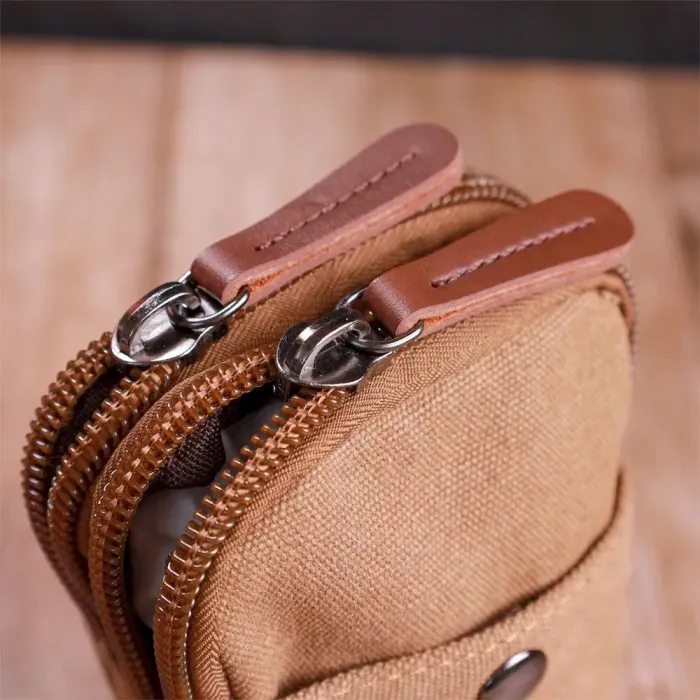 Добротна сумка-чохол на пояс із металевим карабіном із текстилю Vintage 22225 Коричневий