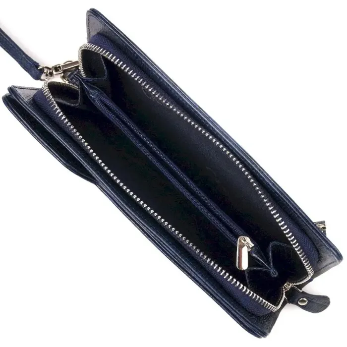 Добротне портмоне клатч із натуральної фактурної шкіри CANPELLINI 21542 Синє