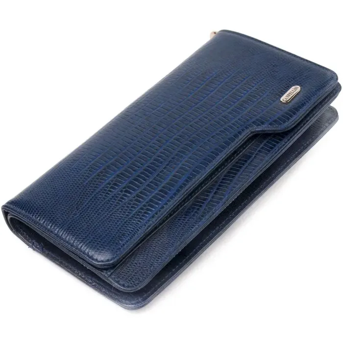 Добротне портмоне клатч із натуральної фактурної шкіри CANPELLINI 21542 Синє