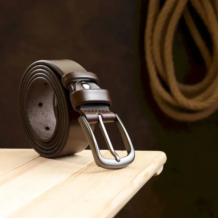 Добротный кожаный мужской ремень Vintage 20709 Коричневый