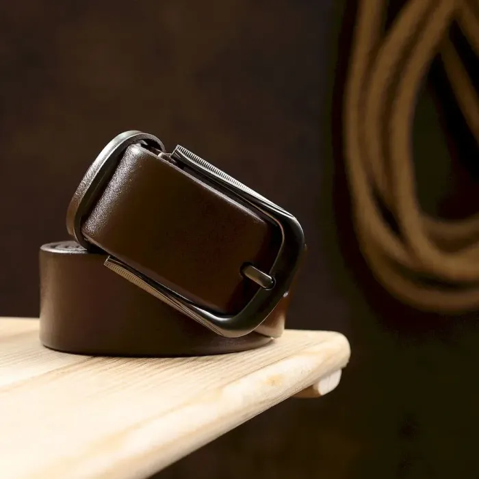 Добротный кожаный мужской ремень Vintage 20709 Коричневый