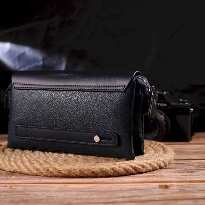 Добротный мужской клатч из натуральной комбинированной кожи CANPELLINI 21565 Синий