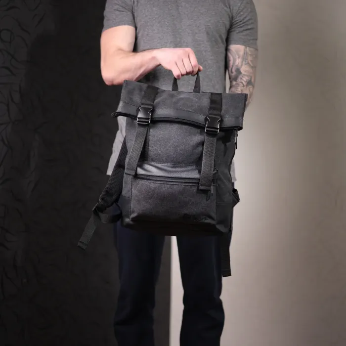 Добротний текстильний рюкзак для ноутбука із вставками еко-шкіри FABRA 22583 Чорний