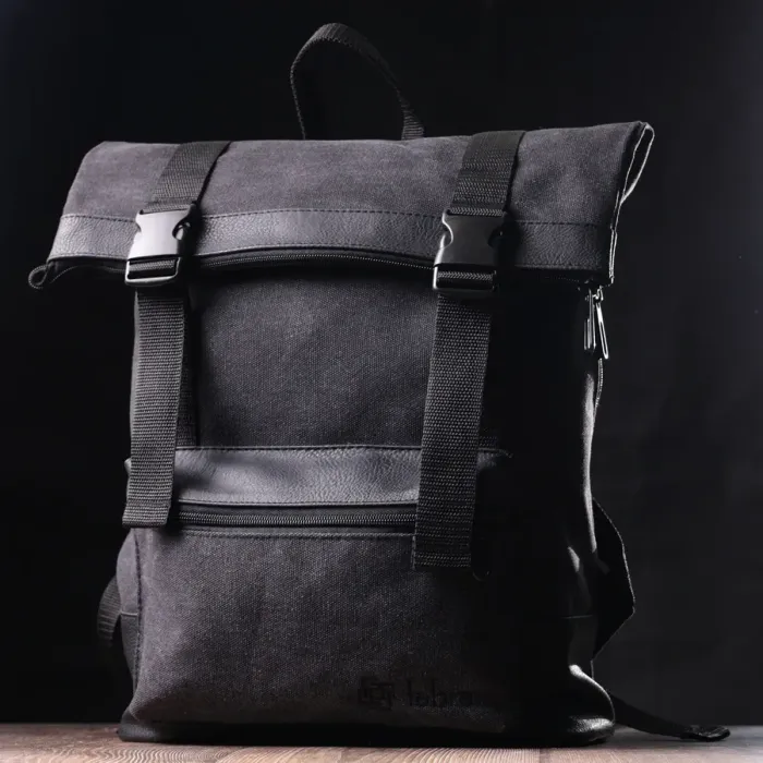 Добротний текстильний рюкзак для ноутбука із вставками еко-шкіри FABRA 22583 Чорний