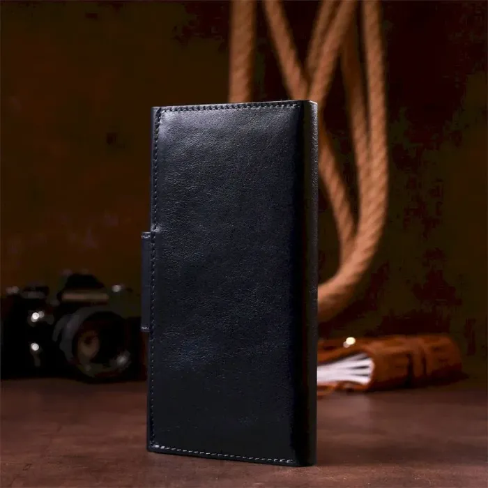 Добротний вертикальний клатч унісекс на хлястиці з магнітом GRANDE PELLE 11221 Синій