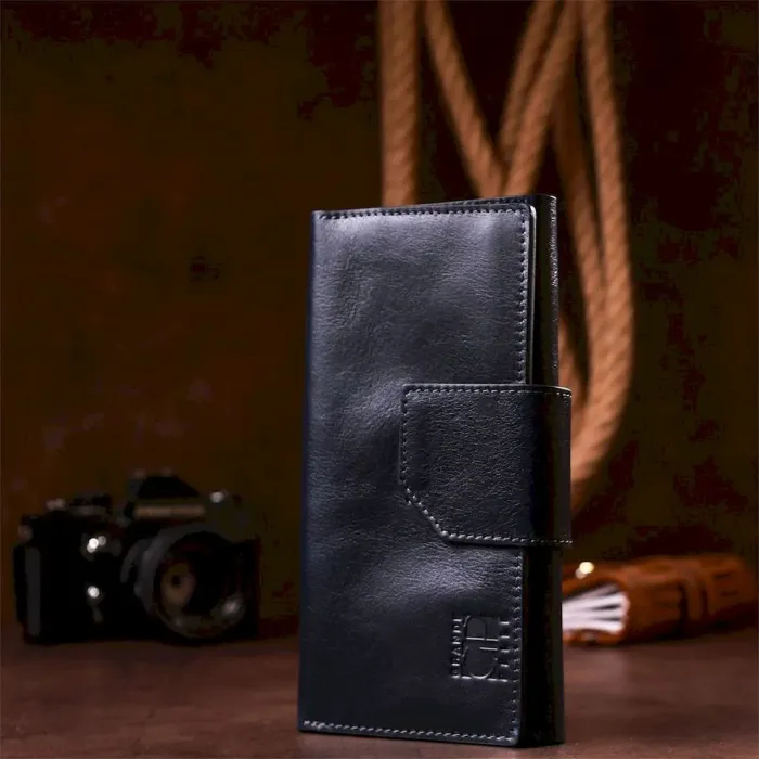 Добротний вертикальний клатч унісекс на хлястиці з магнітом GRANDE PELLE 11221 Синій